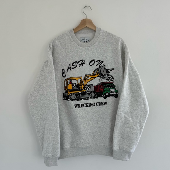 NWT Cash Only Ash/Gray Embroidered Wrecking Crewneck Sweatshirt - Picture 1 of 3